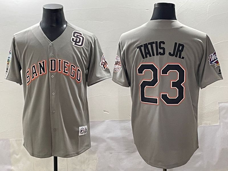 Men 2025 San Diego Padres 23 Tatis jr Grey Throwback Game Nike MLB Jersey style 9